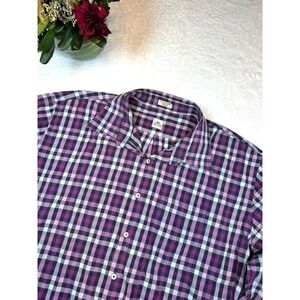 Peter Millar Mens XXL Purple Black Plaid Button Up‎ Weekender Wash Multicolor